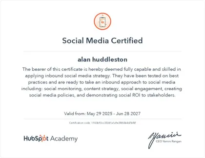 Social Media Certified certificate from HubSpot Academy