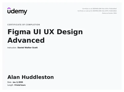 Figma UI UX Design Advanced certificate from Udemy